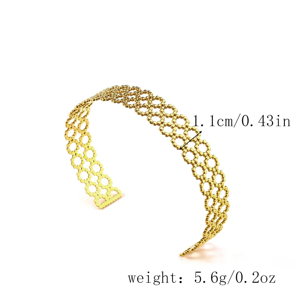 Fashion Open Hollow Adjustable Women's Cuff Bangle Bracelet, Retro Exaggerated Stainless Steel Gold Color Metal Bracelet 4