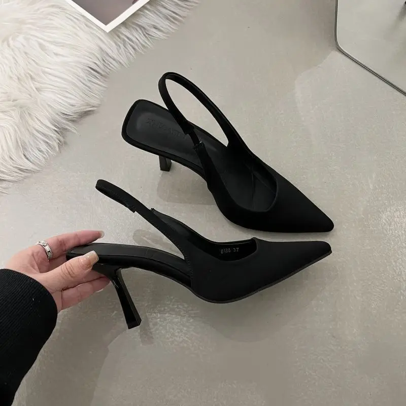 

Summer New 2023 Sandal Woman Small Stiletto Heels Sexy Designer Sandals for Women Black Luxury Genuine Leather Red High Heeled