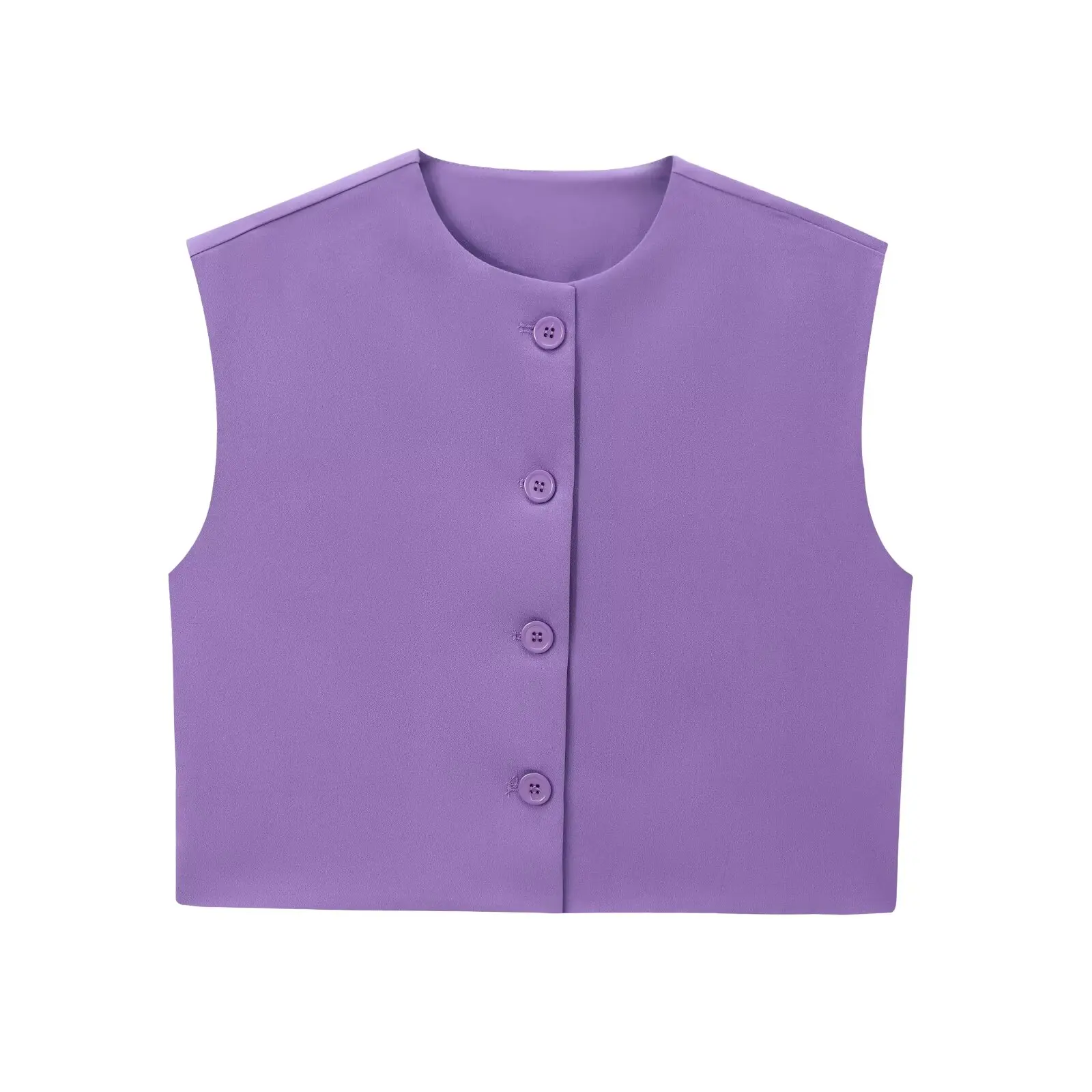 thumbnail image 1 of Serie de moda femenina HH TRAF, chaleco de un solo pecho, blusas lisas, elegantes, elegantes, de cuello redondo, sin mangas, blusas casuales de calle alta, 1 of 5