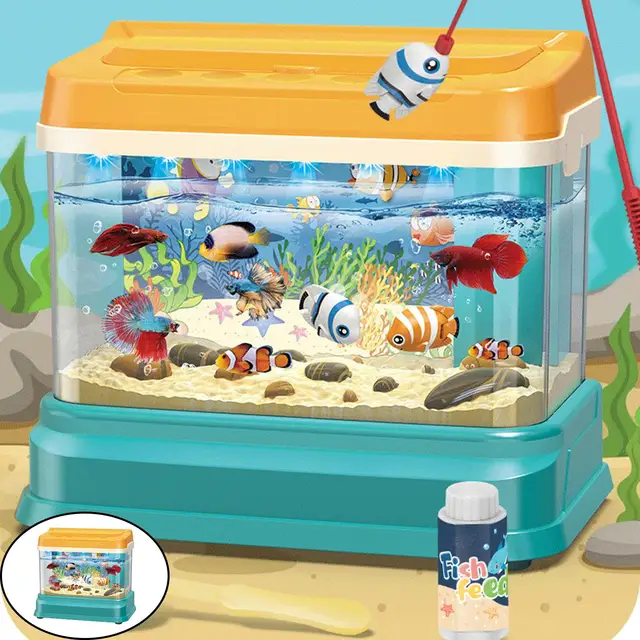 Children's Fishing Toy Fish Tank Water Circulation Aquarium Magnetic Fish Rod Hand-eye Coordination Fine Motor Skill Training 2