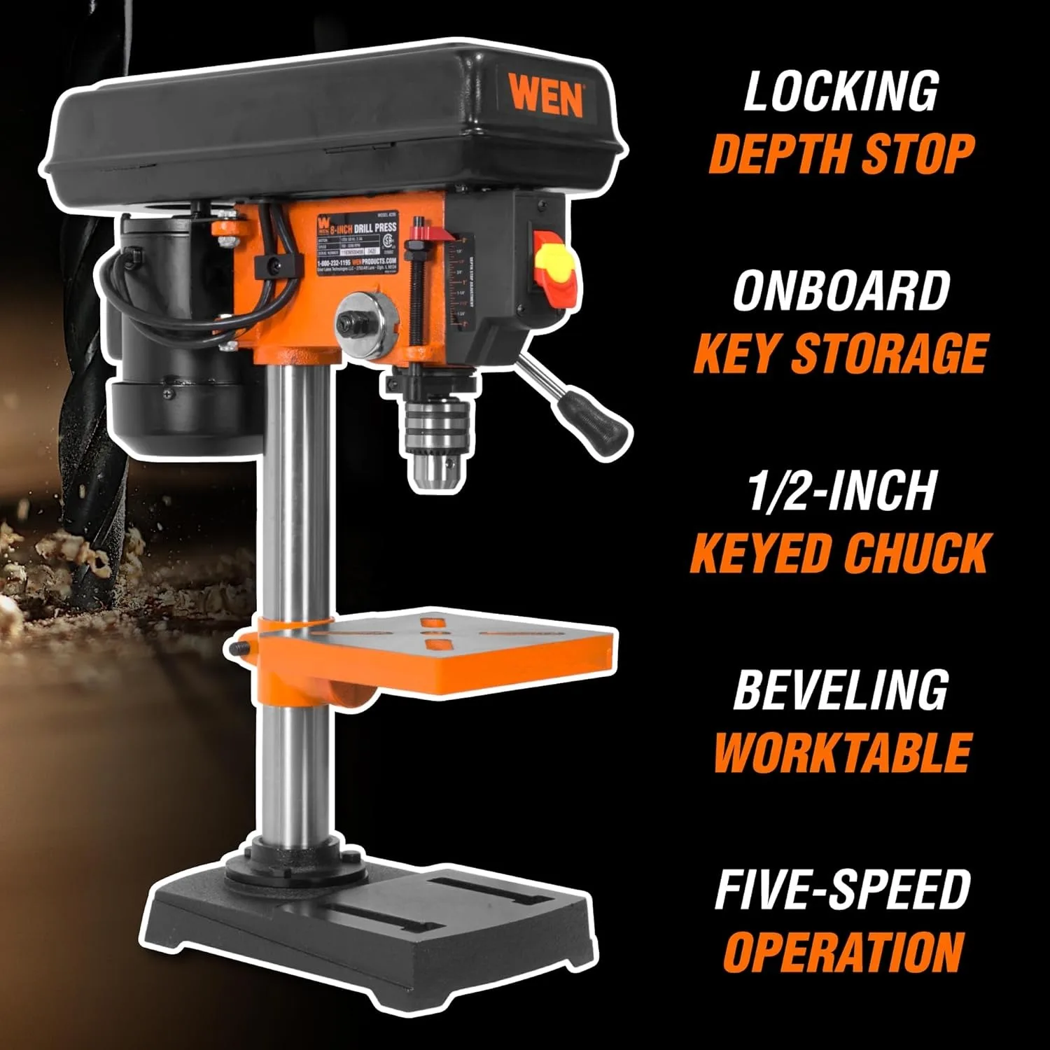 2.3-Amp 8-Inch 5-Speed Cast Iron Benchtop Drill Press (4206T) woodworking drill accessories