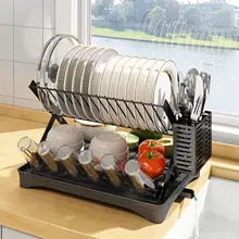 Dish Drying Rack, 2-Tier Foldable Dish Drying Rack with Removable Utensil Holder for Kitchen Counter, Stainless Steel Dish Rack