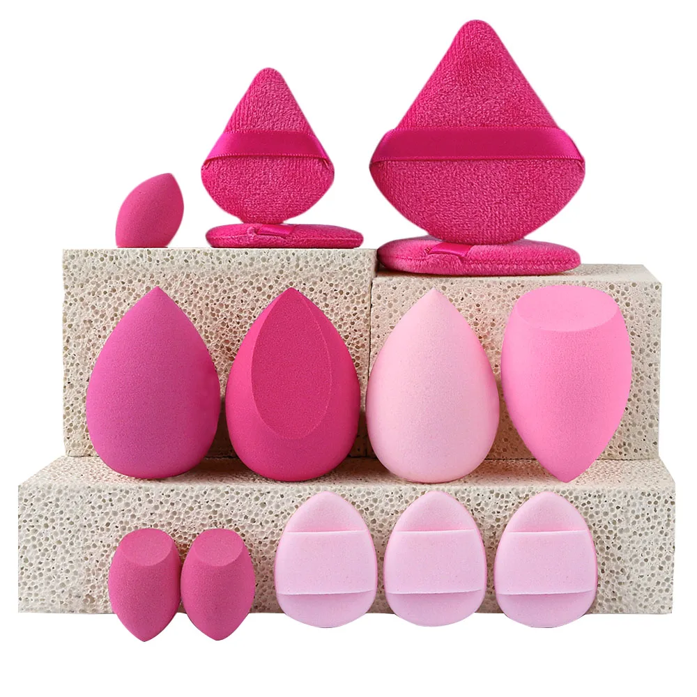 Versatile Multi-Colored Makeup Sponge Collection with Triangle and Mini Puffs