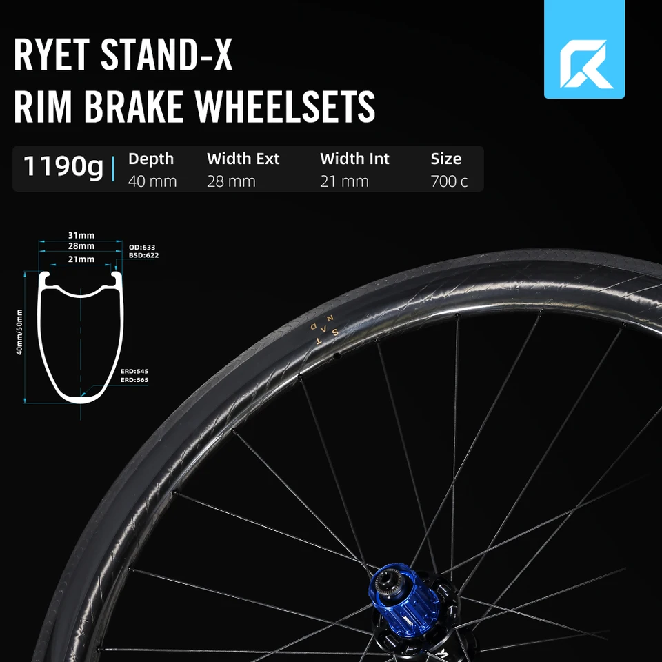 2025 RYET Carbon Rim Brake Wheelset Superlight 1190g v-Brake Rims