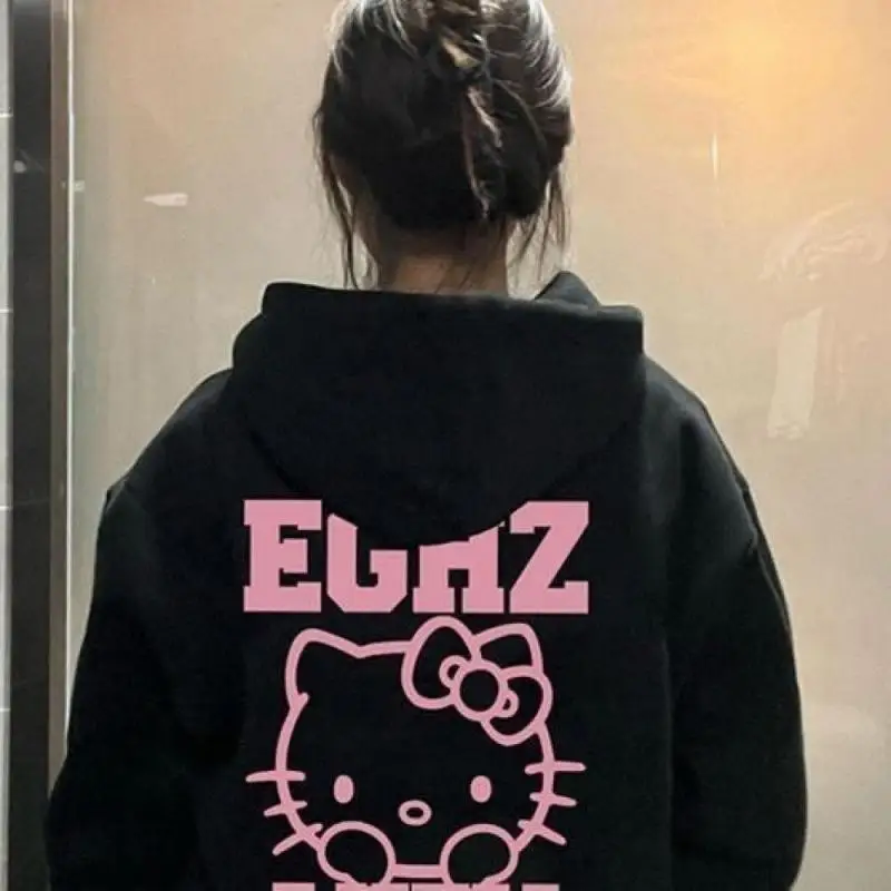 

Kawaii Hellokitty Stuff Women's Hooded Sweatshirt Anime Casual Velvet Jacket Girly Spring Autumn Loose Thickened Coat Tops Gift