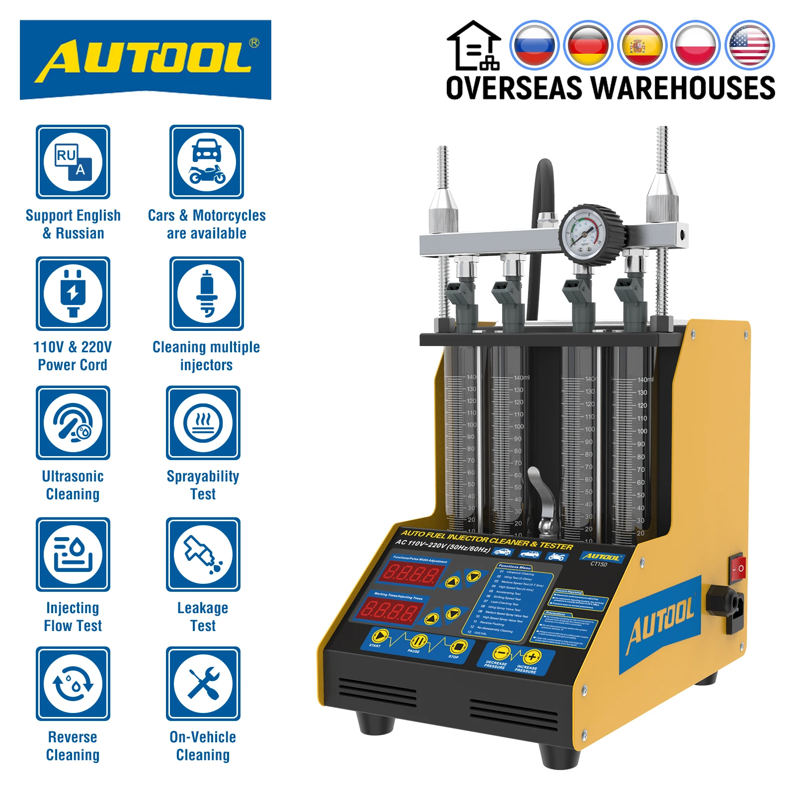 MRCARTOOL V308 Automotive Injektoren Reinigung Maschine 4 Zylinder Auto  Kraftstoff Injektor Tester Ultraschall Injektor Düse Reiniger