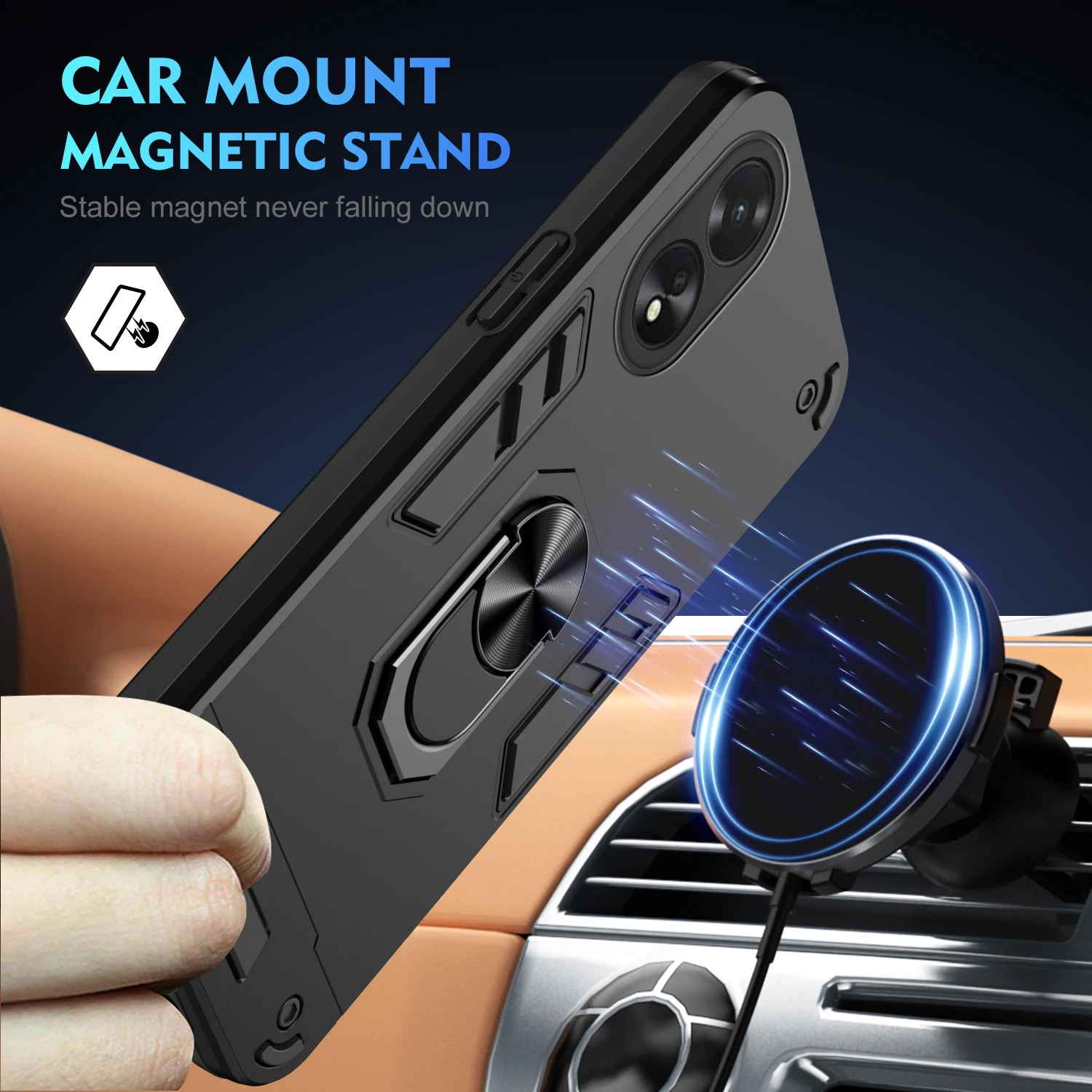 Luxurious Magnetic Phone Holder Case with Protective Bumper Back Cover