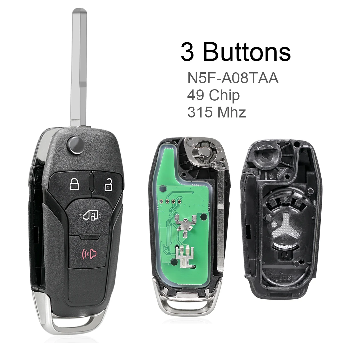 3 Buttons 315MHz Car Key Fob Shell Keyless Smart Remote Key Case 49 Chip N5F-A08TAA Fit for Ford Transit 2019 2020 2021 Connect