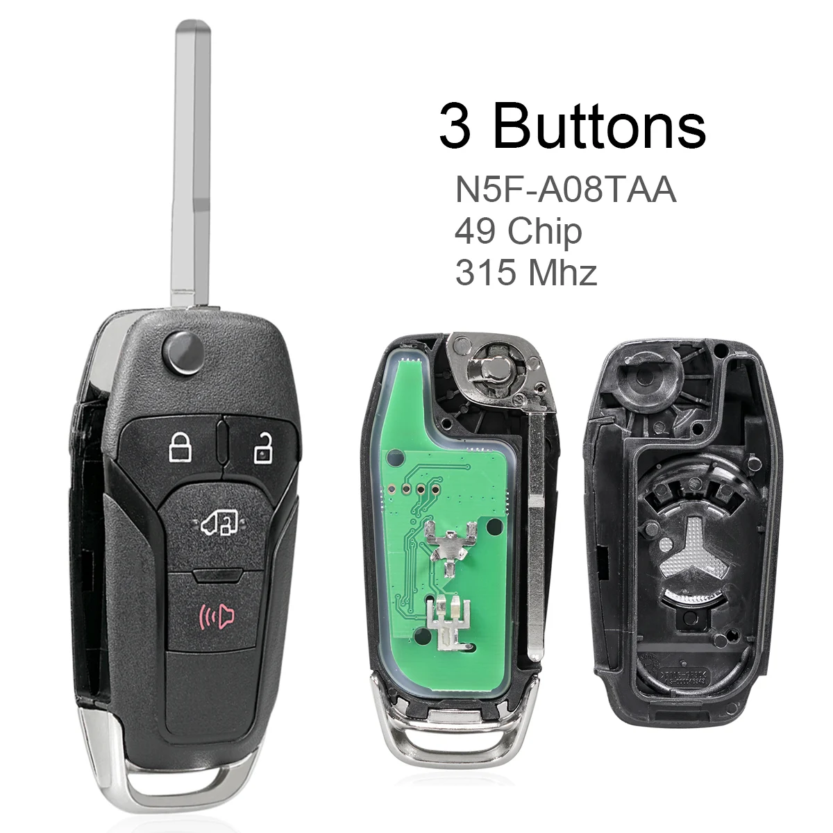 

3 Buttons 315MHz Car Key Fob Shell Keyless Smart Remote Key Case 49 Chip N5F-A08TAA Fit for Ford Transit 2019 2020 2021 Connect