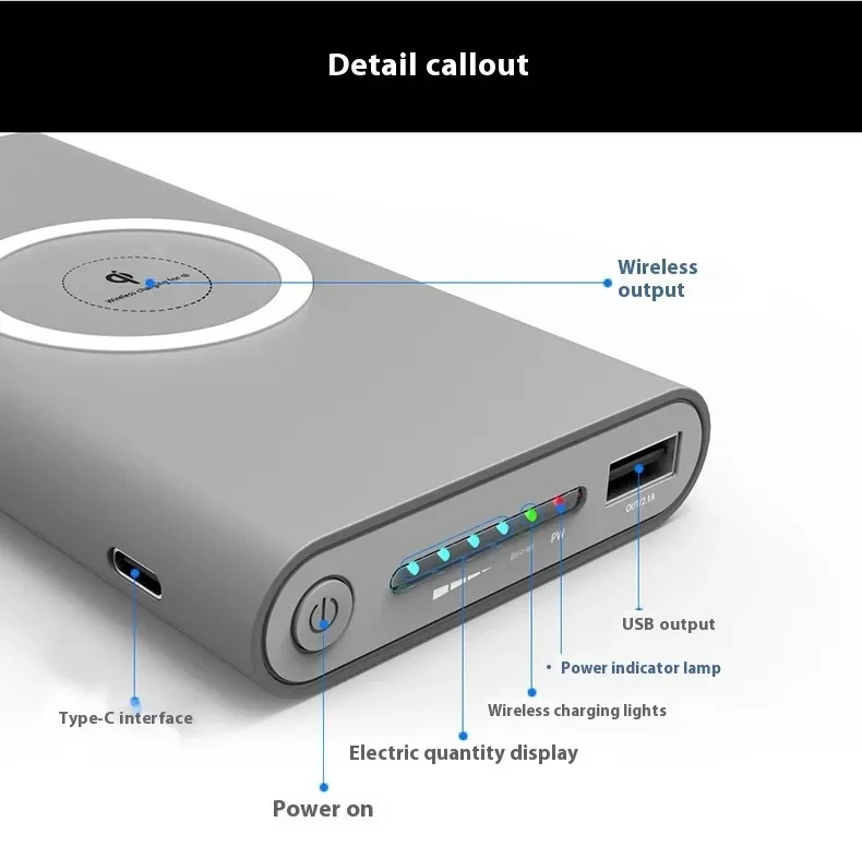 Wireless charging function of the power bank, ultra-thin and portable for travel, 20,000mah 4