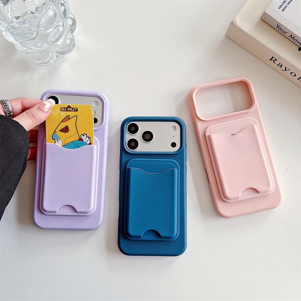 Premium Magnetic Liquid Silicone Phone Case with Card Holder - Candy Color Shockproof Cover