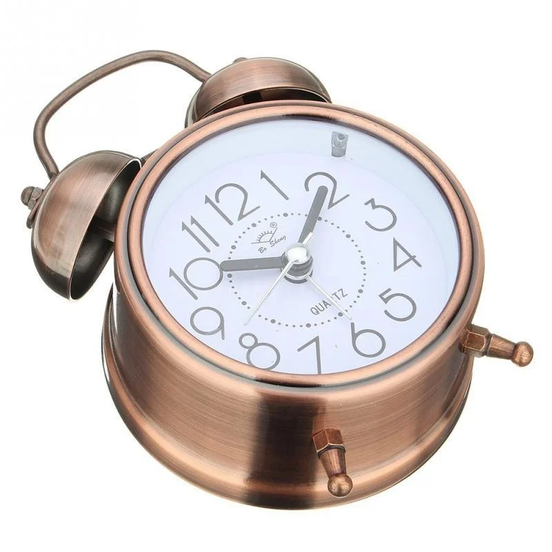 Vintage Retro Silent Bell Alarm Clock with Night Light - Classic Bedside Decor