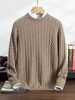 100% Cashmere Sweater Men's Round Neck Knitted Pullover Casual Loose Twist Flower Top Autumn and Winter New Thick Men's Clothing 1