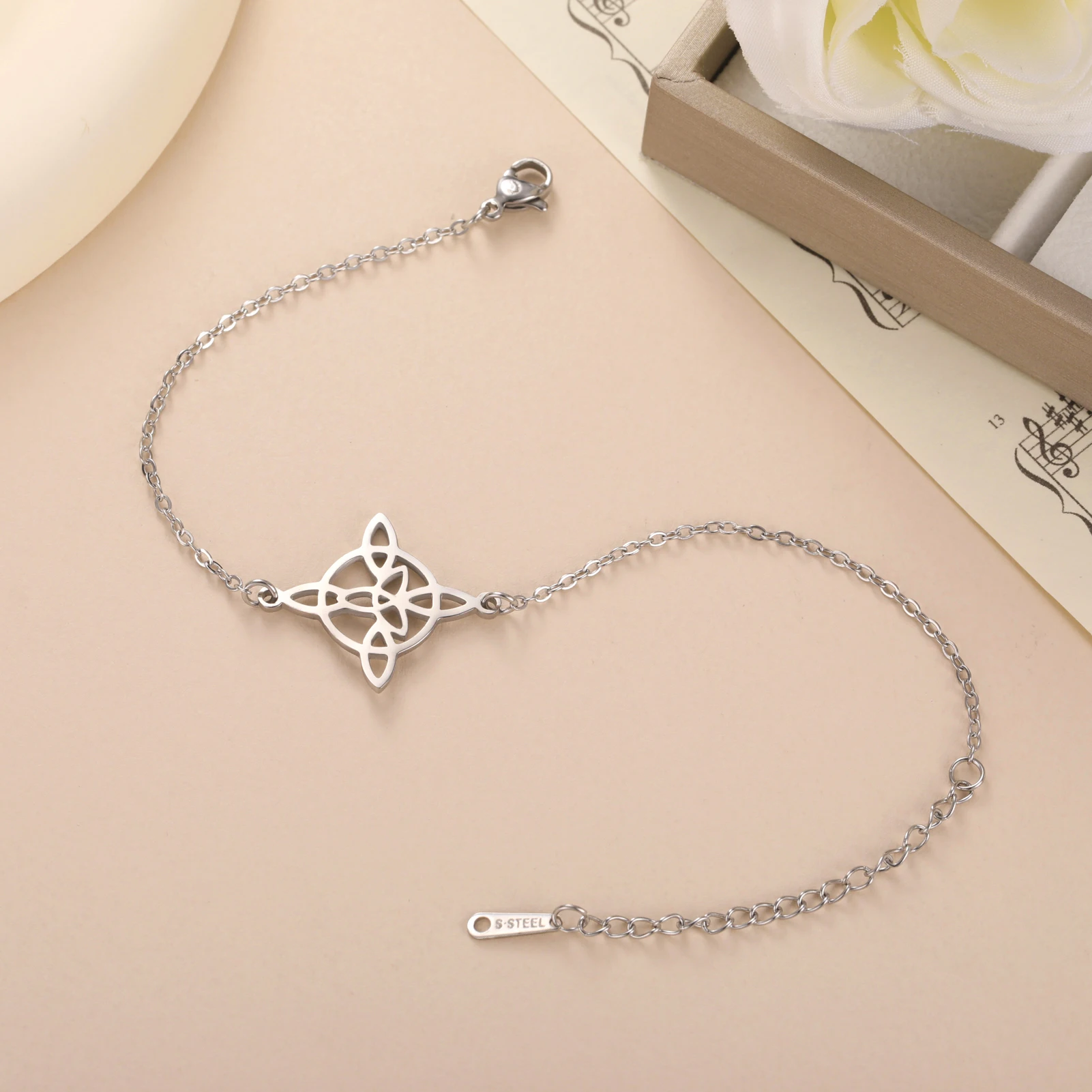 Dawapara Triquetra Hexenknoten-Armband, Celtics Glückssymbol, irischer Dreifaltigkeitsknoten, Talisman, Edelstahl, Paarschmuck – Detail 32