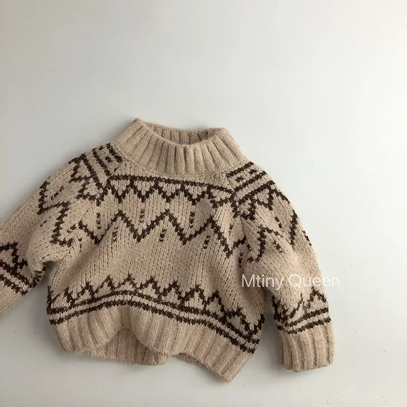 

Autumn Winter Retro Kids Striped Turtleneck Sweater Retro Boy Children Long Sleeves Knitted Shirt Casual Cotton Thick Warm Tops