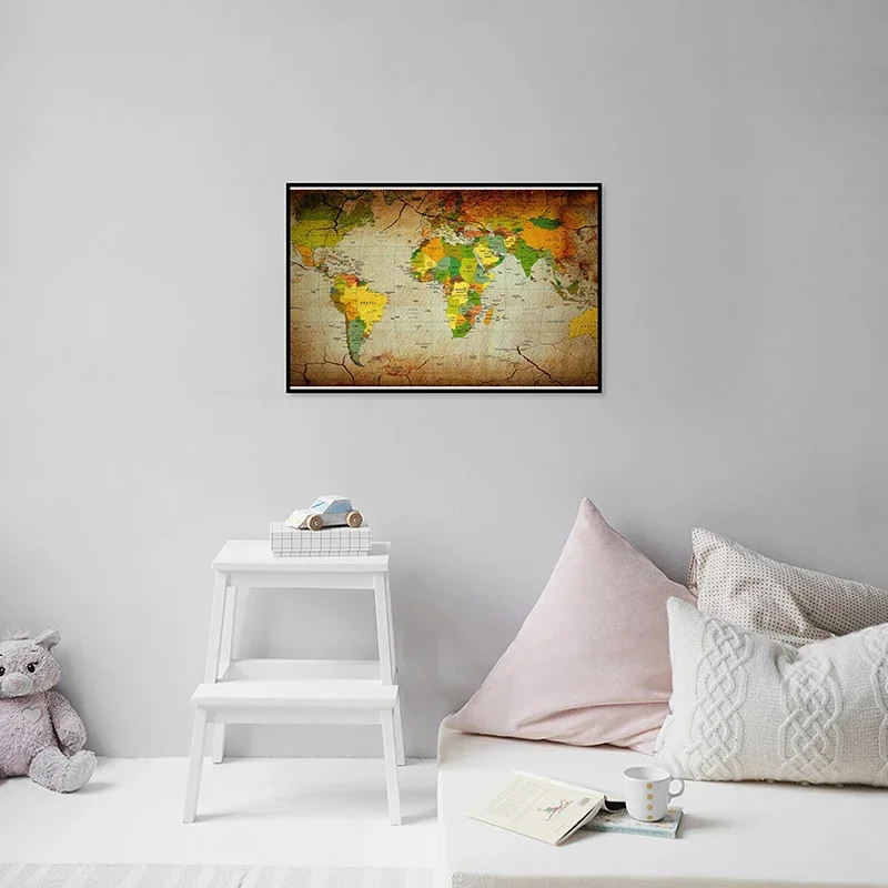 Map of The World 59*42cm Posters and Prints Non-woven Canvas Painting Living Room Home Decoration School Teaching Supplies