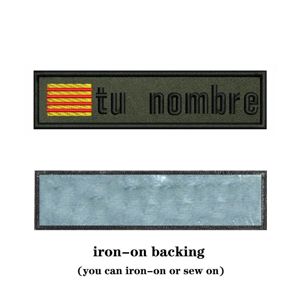 Army Green Background National Flags 10X2.5cm Embroidery Custom Name Text Patch Stripes Badge Iron On Or Velcros Patches 