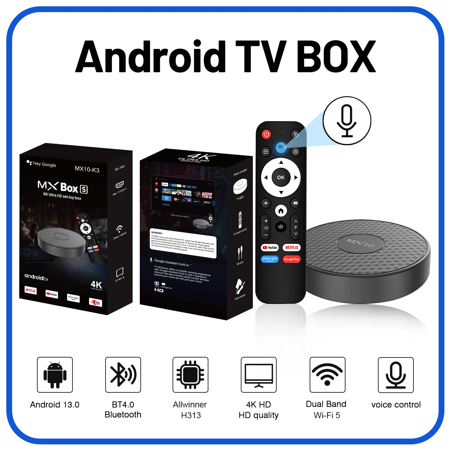 Android Smart TV Box Android 13 MX10 K3 Allwinner H313 Mali-G31