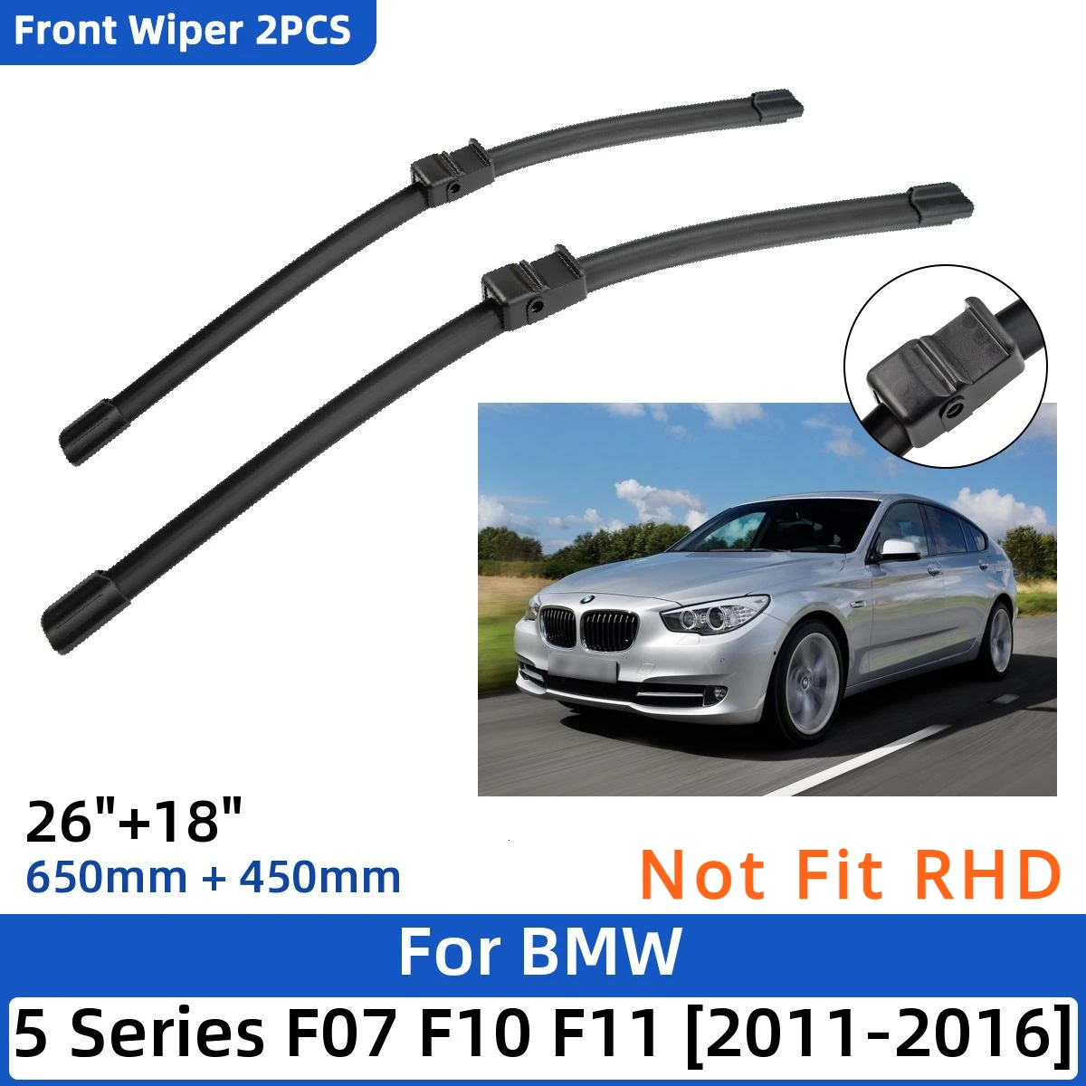 

For BMW 5 Series F07 F10 F11 2011-2016 26"+18" Front Windshield Wiper Blades Brushes 520i 523i 528i 530i 535i 550i 518d 520d