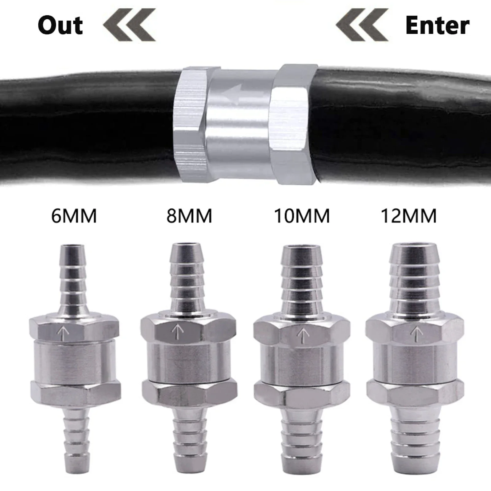 Aluminium Alloy Fuel Non Return Check Valve Petrol Diesel Water Fuel Line One Way Peugeot Renault Ships Motorcycles 6/8/10/12mm