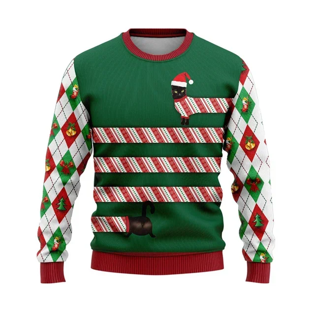 thumbnail image 1 of Suéter navideño feo para gatos 2024 Suéter para mascotas para hombre Suéter navideño de otoño con cuello redondo Sudadera con capucha Gatos kawaii, 1 of 5