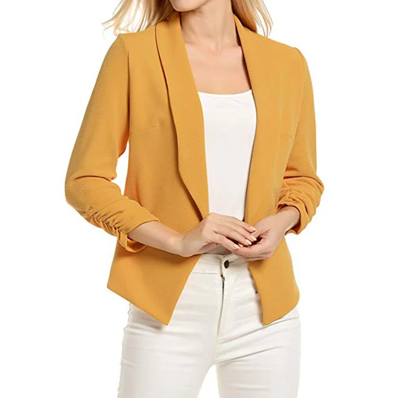 

Women Buttonless Three Quarter Sleeve Slim Short Blazer 2021 Simple Solid Color Casual Office Blazer New Spring All-Match Jacket