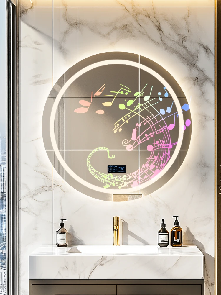 Led Bathroom Mirror with Lights,32"x32" Wall-Mounted 3 Colors Dimmable Light Bluetooth Speaker Temperatu Anti-Fog Memory