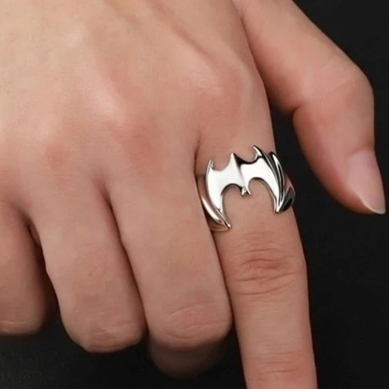 Finger Rings Vintage Bat Ring for Men Open Size Gun Black / Silver