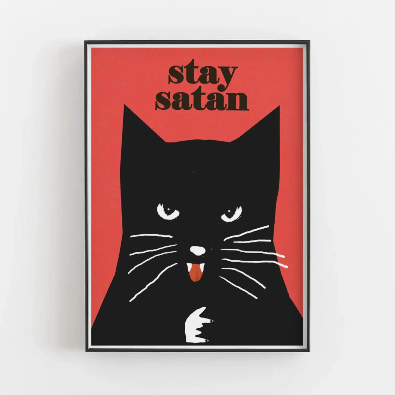 Stay Satan! Vintage Black Cat Polish Poster Art - Retro Animal Illustration