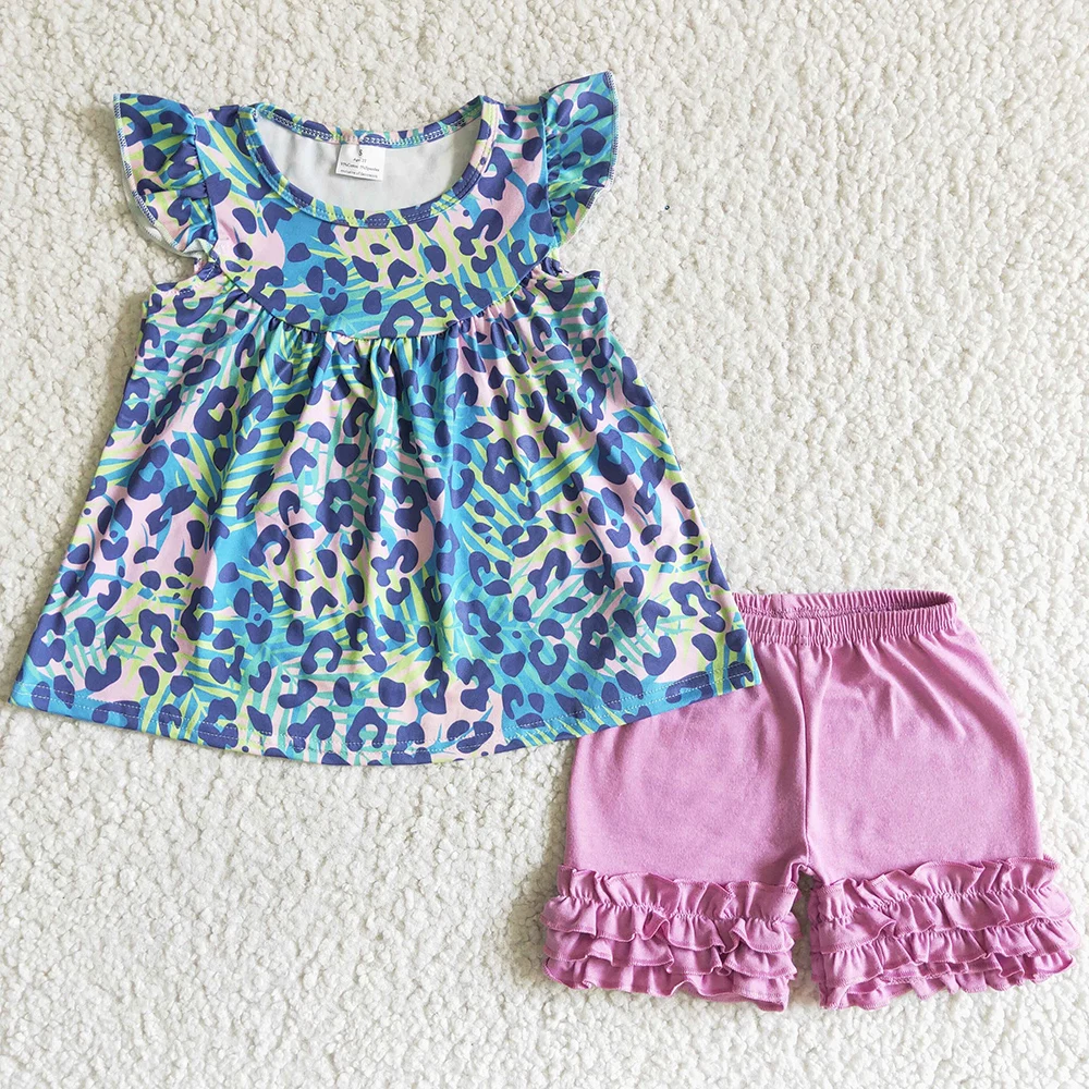 New Fashion Baby Girl Summer Clothes Leopard Tunic Top Icing Shorts
