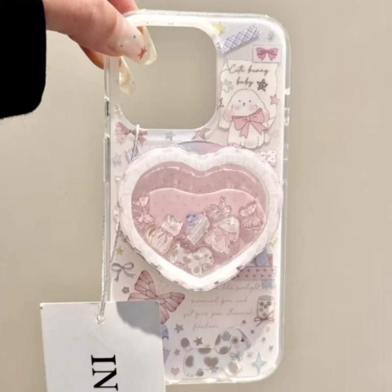 Magnetic Griptok Cartoon Quicksand Heart Phone Stand with Wireless Charging Capability