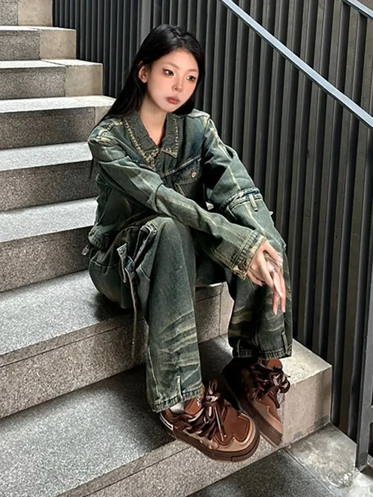 Womens Jeans with Side Pocket Cargo Boyfriend Baggy Loose Wide Straight Leg Denim Pant @ harajuku streetwear y2k hiphop bf cloth