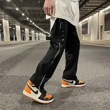 

Fashion Black Jogging Pants Men Casual Mens Clothing Punk Style Streetwear Mid Elastic Waist Trousers Unique Zipper Decoration