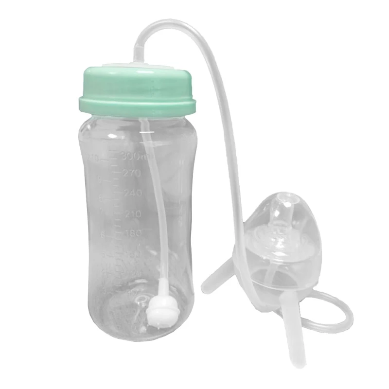 Milk Bottle 300ml Self Feeding Baby Bottle Long Straw Tube Handless Imitation Weaning Anti Colic