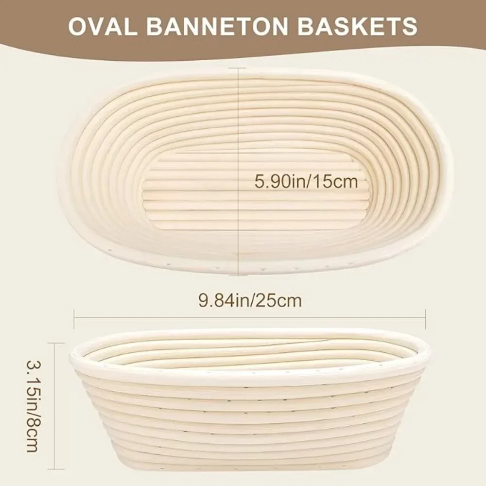 European Bread Fermentation Basket Oval Linen-lined Natural Rattan Structure for Professional Home Bakers Bread Making Tools fermentation basket