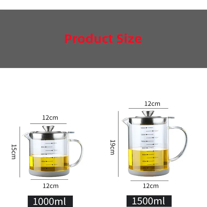 Large Capacity Leak-Proof Kitchen Oil Filter Pot - 304 Stainless Steel Mesh Glass Oil Storage Tank - Image 6