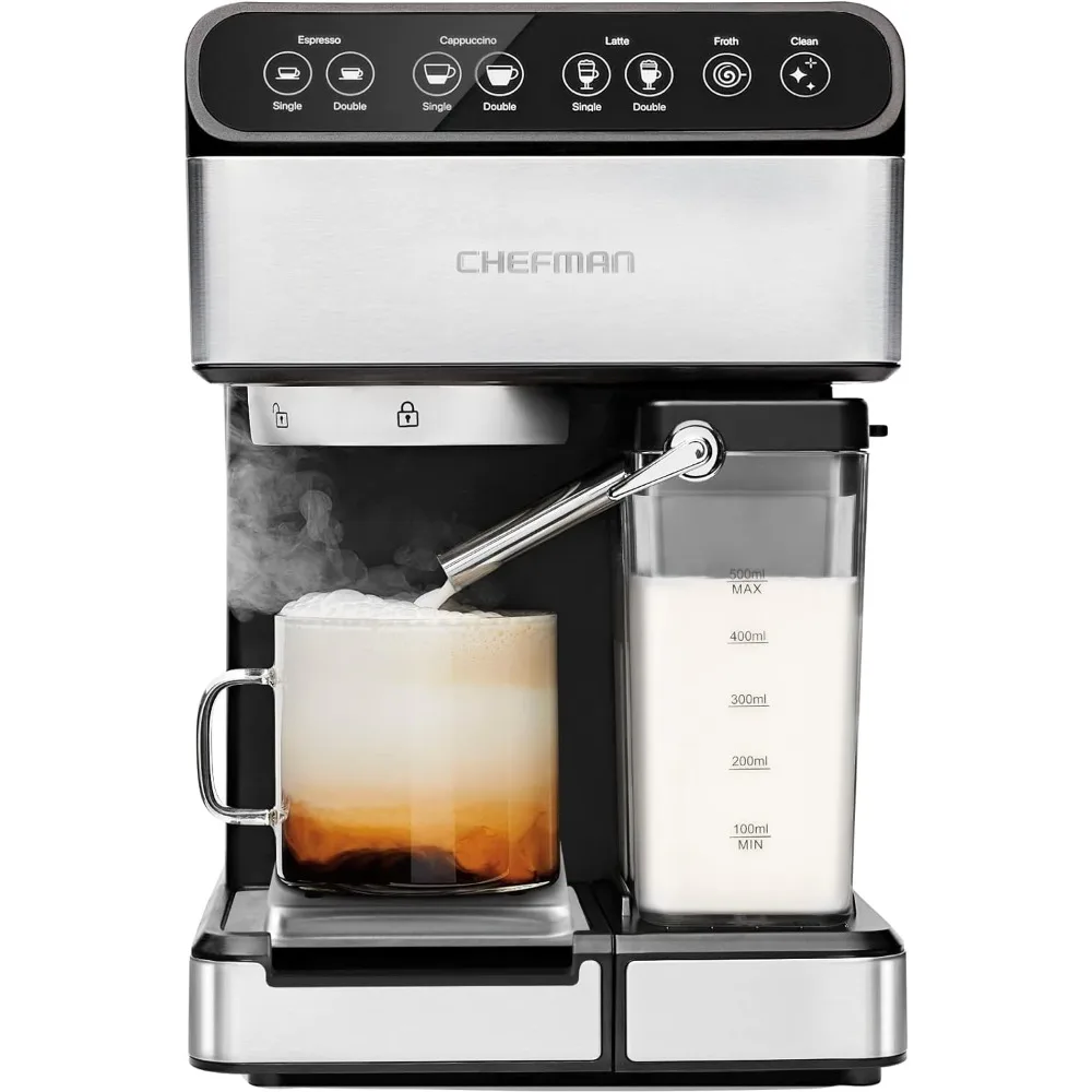 Chefman 6-in-1 Espresso Machine with Built-In Milk Frother, 15-BAR Pump, Digital Display, XL 1.8-L Water Reservoir