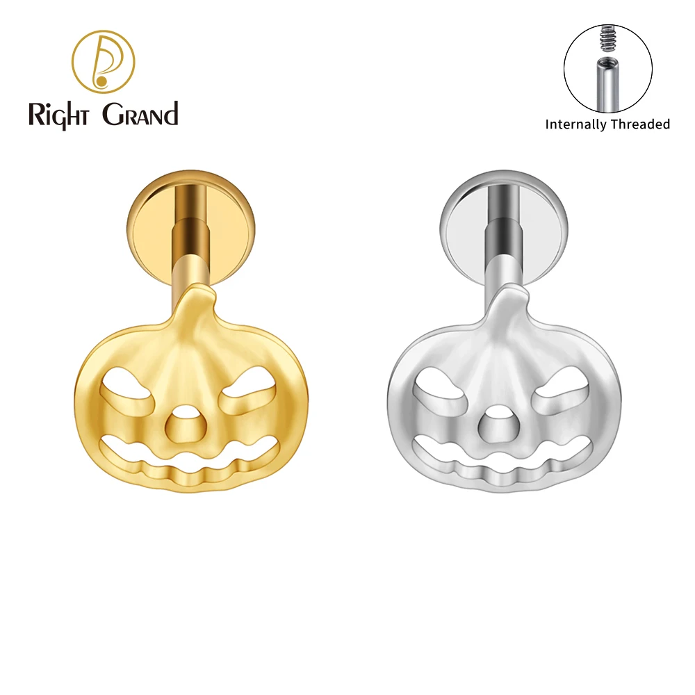 Right Grand ASTM F136 티타늄 잭오랜턴 라브렛 스터드 16G 할로윈..