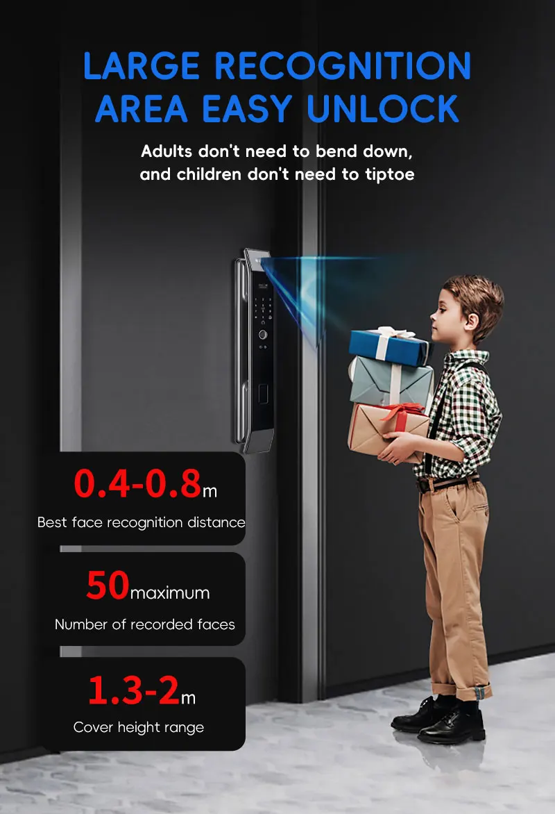 SANKESONG Tuya Smart 3D Face Door Lock Security Camera Monitor Intelligent Fingerprint Password Biometric Dual Battery