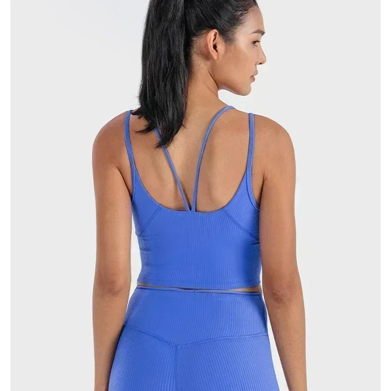 Lemon Align Women Strappy Tank Yoga Sports Vest With Chest Pad Sexy Thin Belt Ribbed High Elastic Running Sports Sling Bra