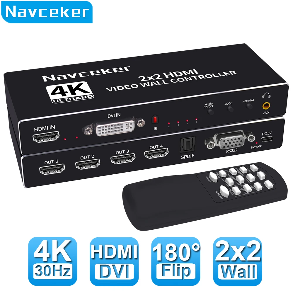 2X2 Video Wall Controller Processor 1X2 1X3 1X4 2X1 3X1 4X1 4K Dvi Hdmi Video Wall Controller Tv Video Stitching Wall Processor