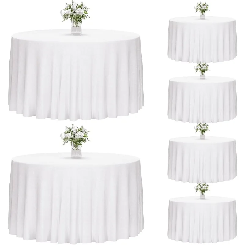 120 Inch White Round Tablecloth, 6 Pack Round Table Cloth Polyester Fabric Washable Table Covers for Wedding