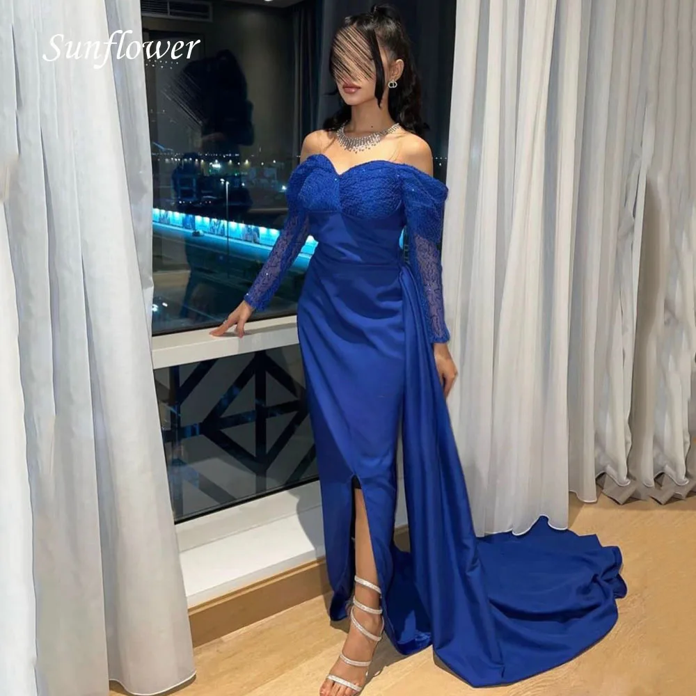 

Sunflower Sweetheart Prom Gowns Floor-Length Mermaid Evening Dress Three Quarter Sleeve Party Dress 2023 Satin High-end Custom