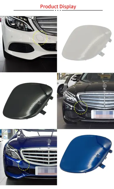 Front Bumper Tow Hook Cover For Mercedes-Benz C-Class W205 2014-2018 | Silver Plastic Replacement Cap