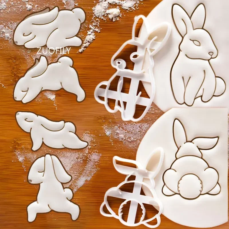 Cute Yoga Rabbit Easter Christmas Plastic Cookie Embossed Mold Fondant Cookie Cutter Bunny Biscuit Mold DIY Baking Tools 1/4pcs cookie cutter,cookie mould,fondant cutter,cookie printing mold,baking mold