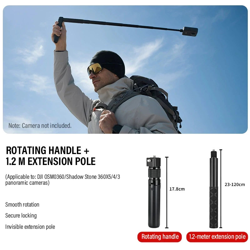 Invisible Selfie Stick with Bullet Time Rotating Handle and Tripod Stand
