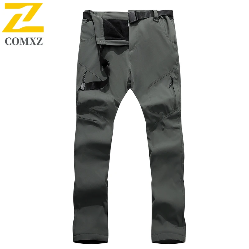 Waterproof Windproof Ski Pants Winter Thermal Men Fleece Lined Softshell Hiking Trousers Outdoor Camping Fishing Mountaineering