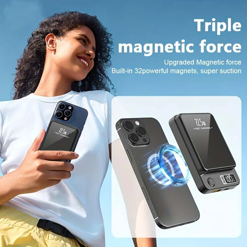100000mAh Magnetic Powerbank Magnetic Power Bank Wireless Fast Charger For IPhone Backup Battery For Magsafe_voghion.com