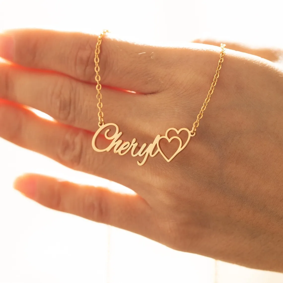 Custom Gold Color Double Heart Name Necklace Women Girl Love Jewelry Personalized Stainless Steel Nameplate Pendant Necklace