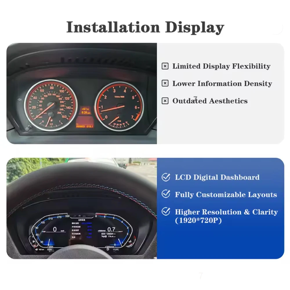 BMW 3 시리즈 E90 E91 E92 E93 2005-2012 디지털 계기판, 가상 조종석 계기판, 속도계